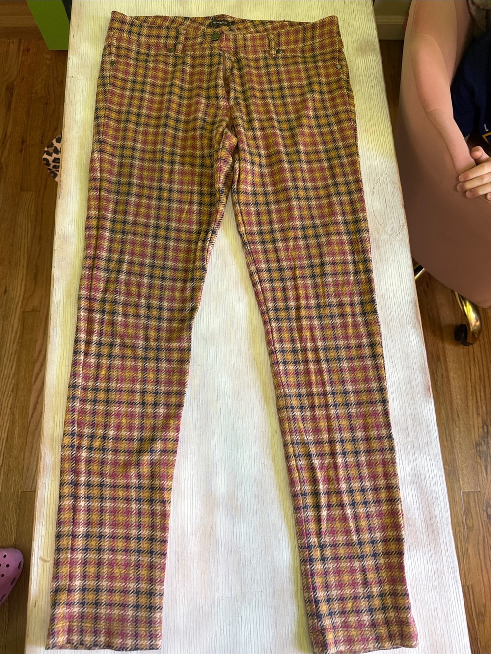 J. McLaughlin Mustard, Maroon & Black Plaid Stretch Pants